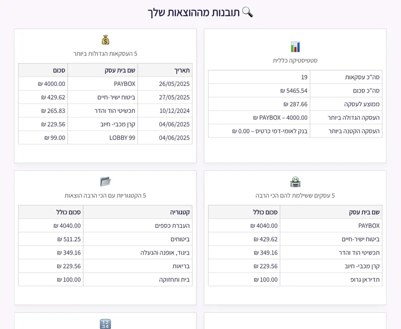 כלי למעקב הוצאות והכנסות — תובנות