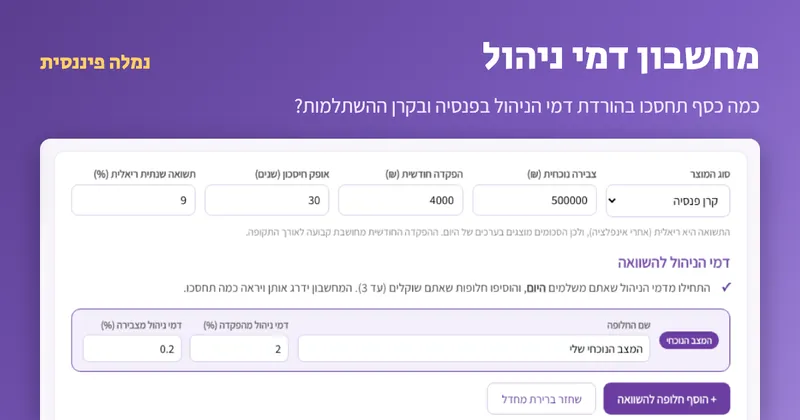 מחשבון דמי ניהול להשוואת דמי ניהול בפנסיה ובקרן השתלמות